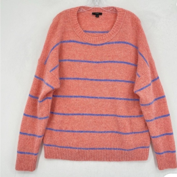 J. Crew Stripe Crewneck Alpaca Sweater In Heather Rose/ French Blue Size Small - Picture 4 of 7
